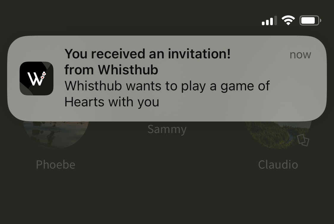 An example of a push notification with an invitation